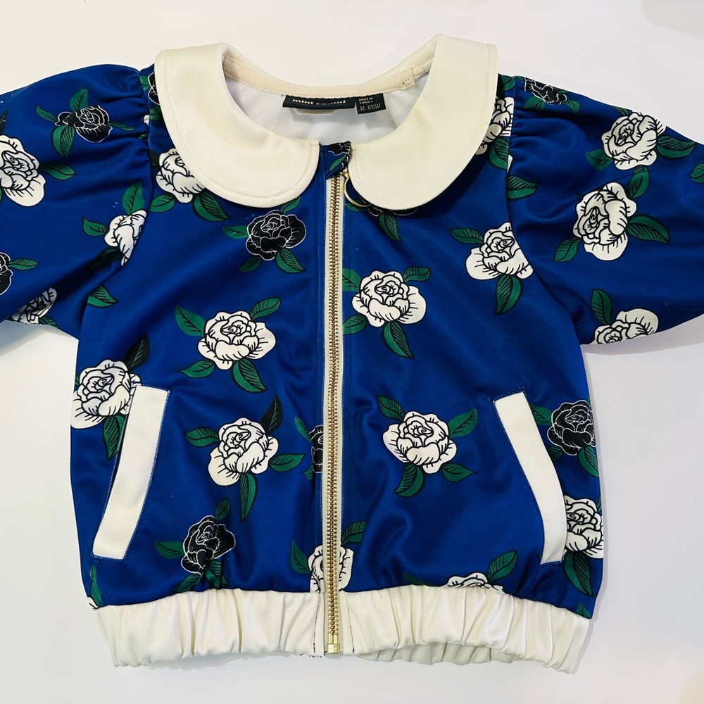 Mini Rodini Blue Floral Jacket with Cream Collar